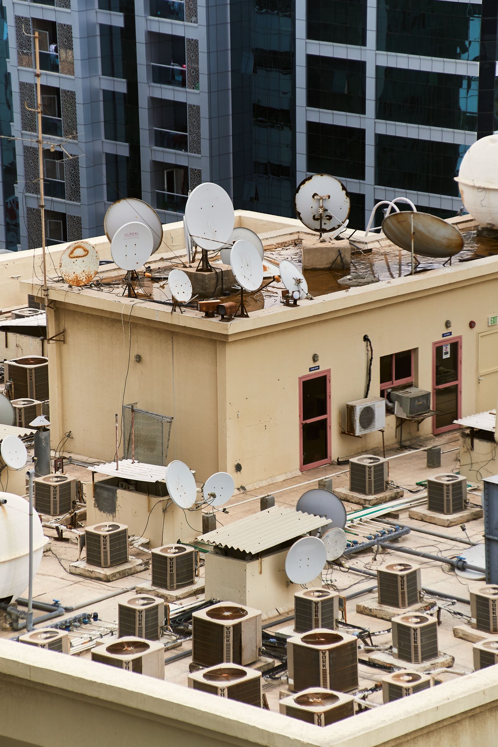 Roof-mounted HVAC equipment on a building