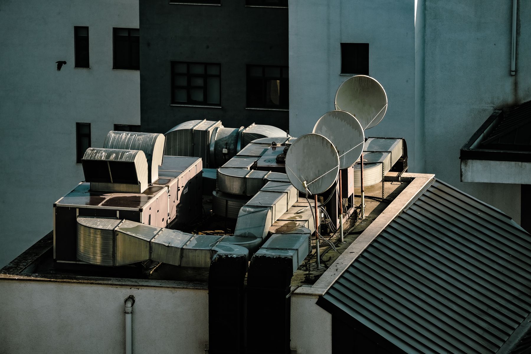 Rooftop pipes and ventilation equipment