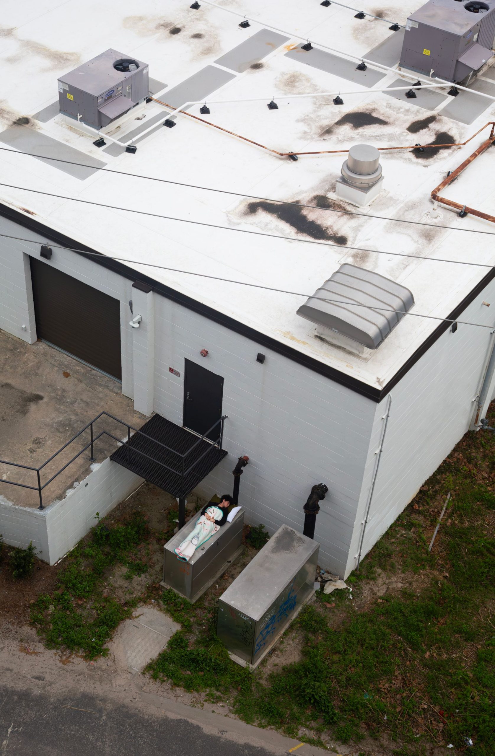 Aerial view of rooftop HVAC equipment