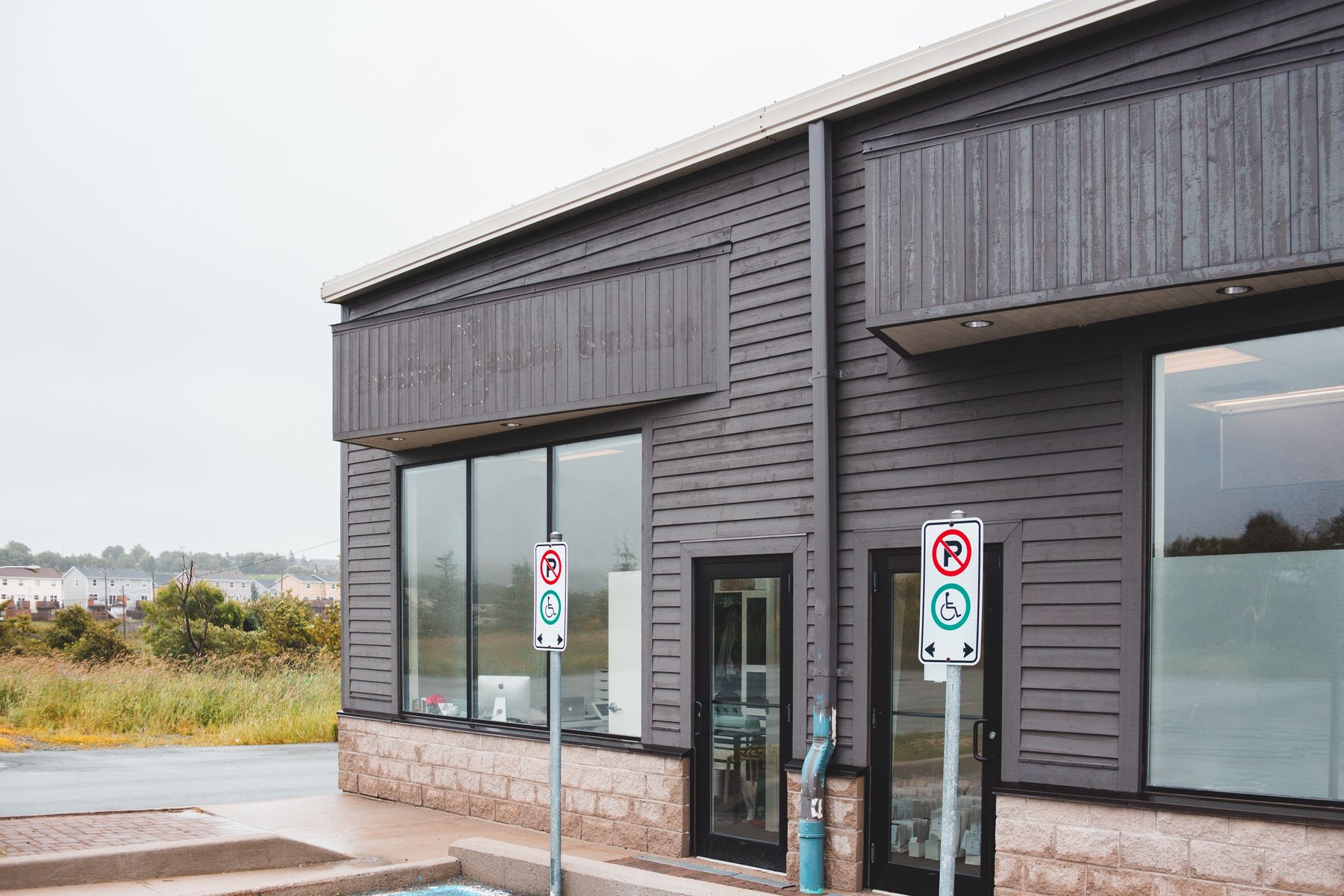 Modern commercial facade and entrance